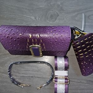 Luxurious Purple Textured Clutch/Crossbody/ Handheld Purse with Gold Accents